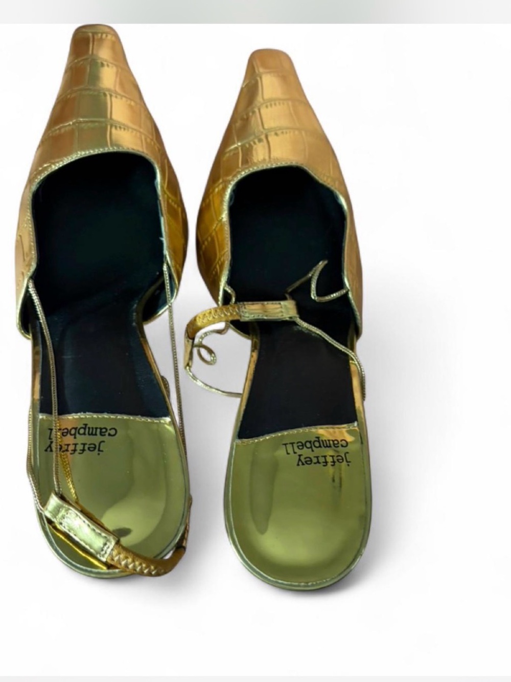 Jeffrey Campbell Metallic Gold Croc-Embossed Pointed Slingback Heels - Picture 4 of 5
